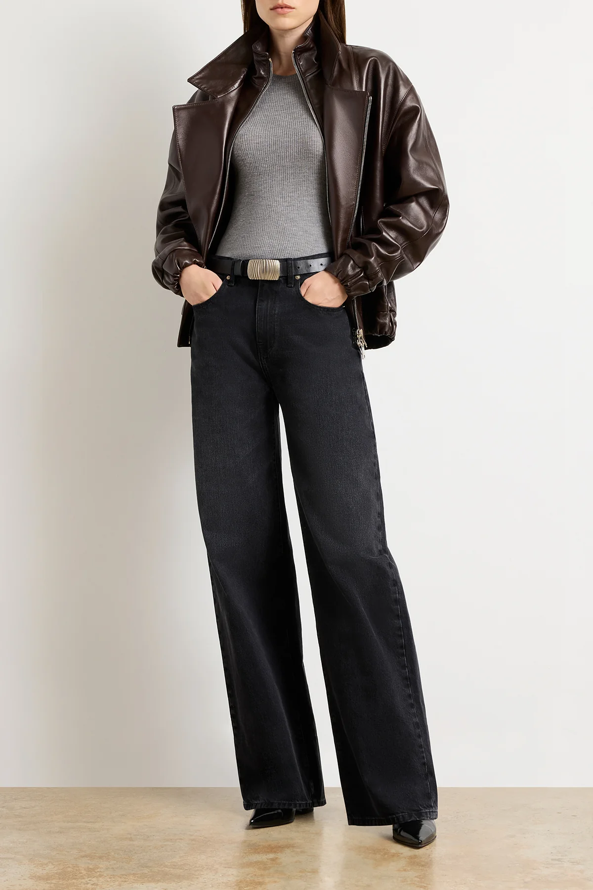 The Emmett Double Zip Leather Moto Jacket in Chocolate Brown - Image 3