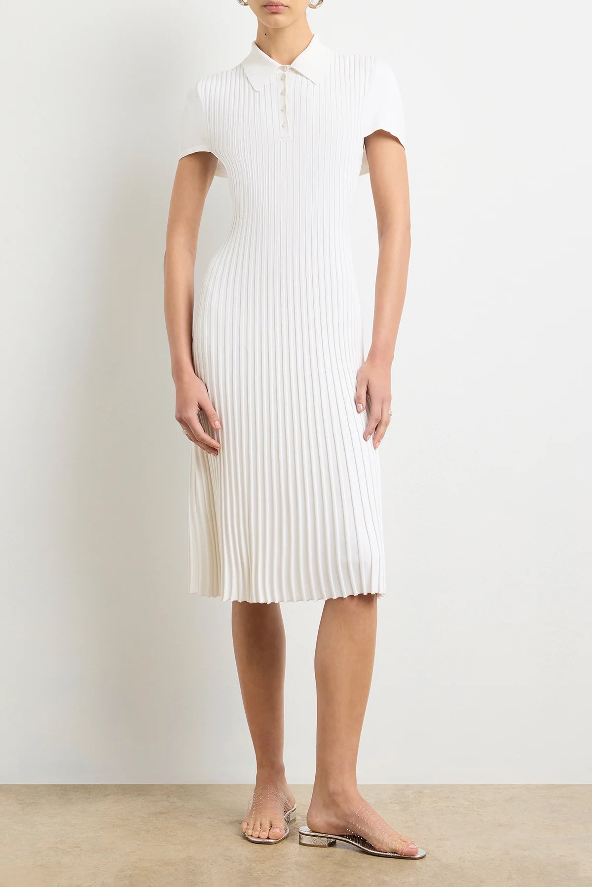 The Joyce Midi Polo Dress in White - Image 3