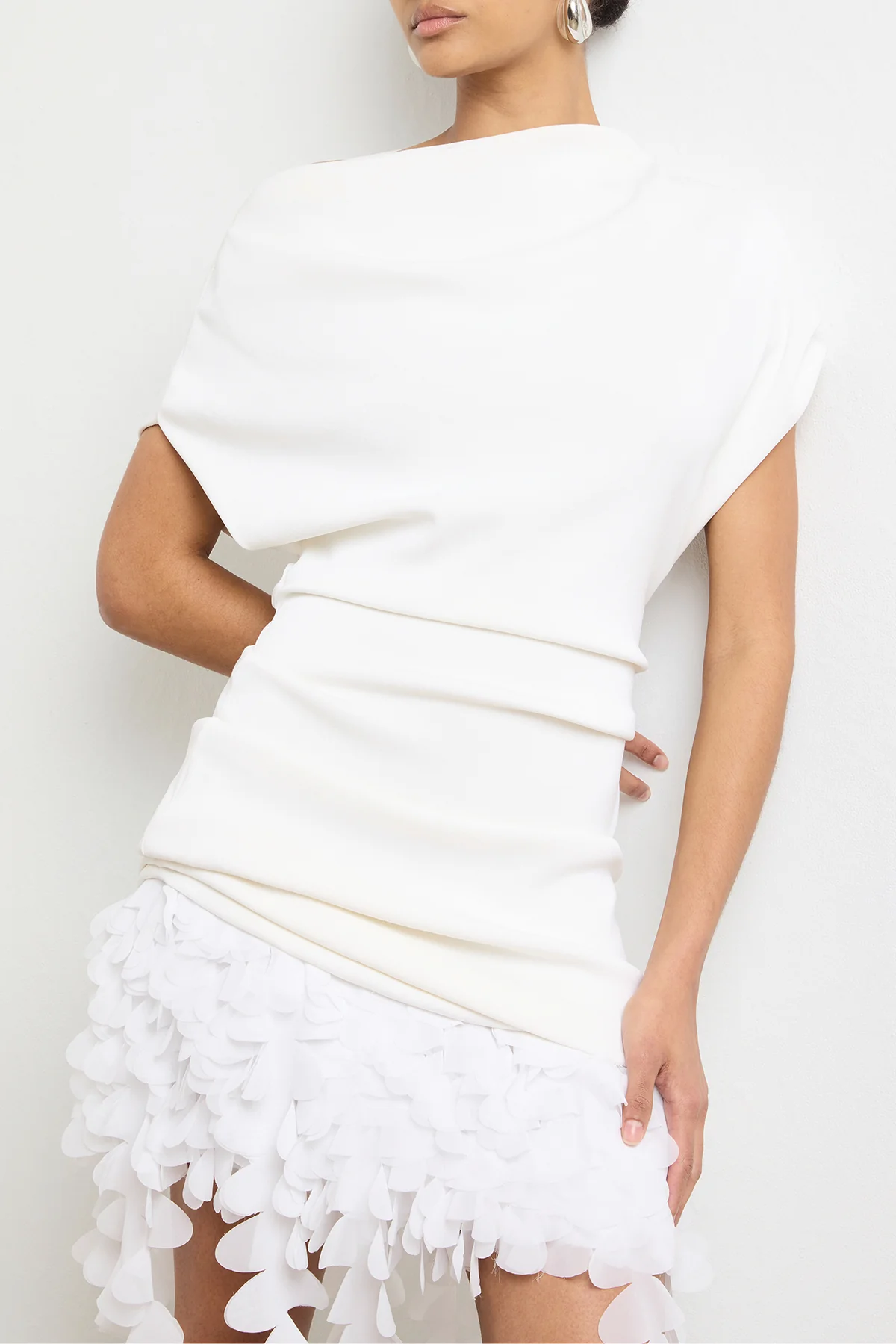 The Kayla Draped Mini Dress in White - Image 3
