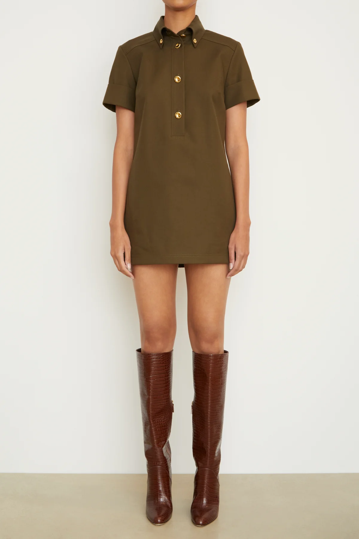 The Noelle Mini Dress in Olive - Image 3