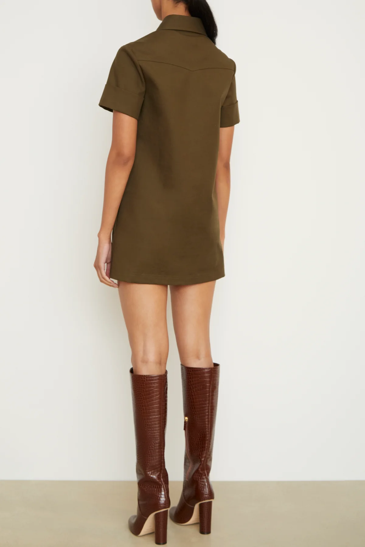 The Noelle Mini Dress in Olive - Image 4