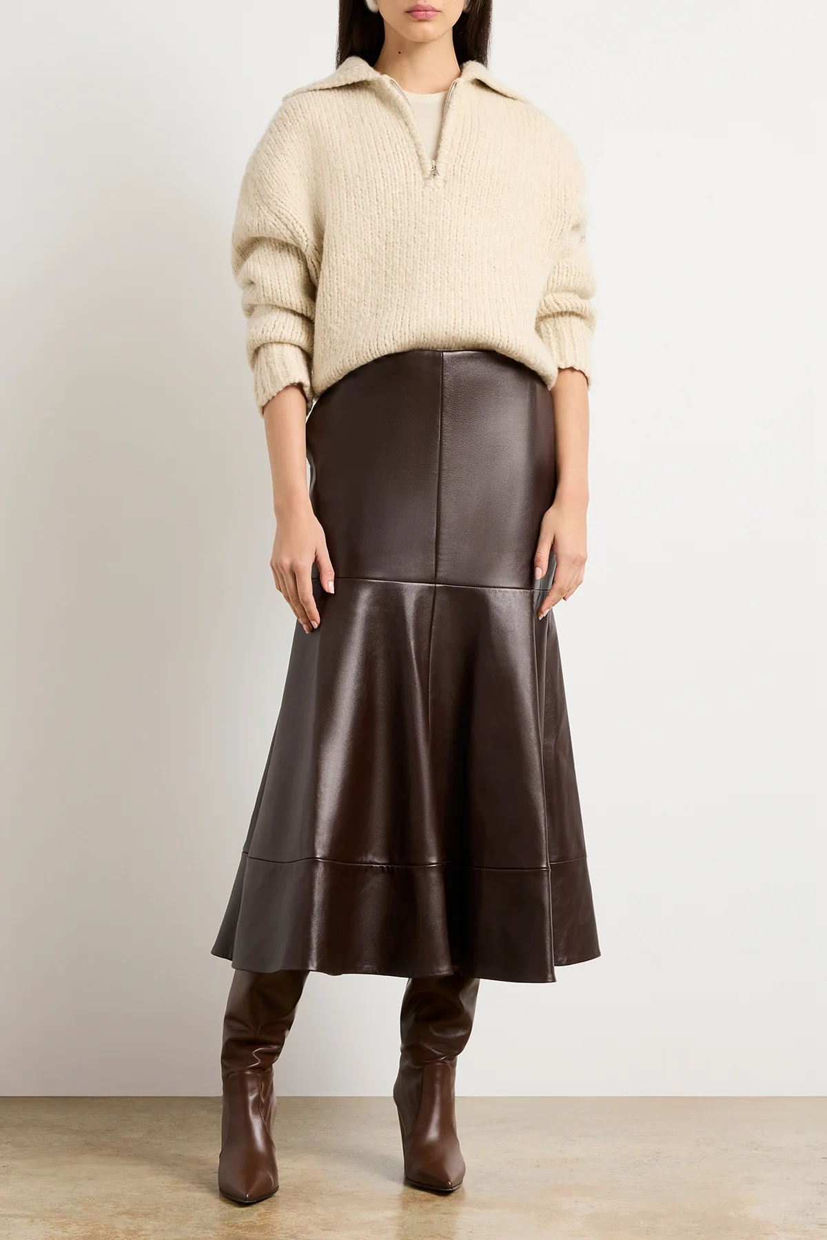 The Posie Half Zip Sweater with Sleeve Pocket in Latte - Image 3