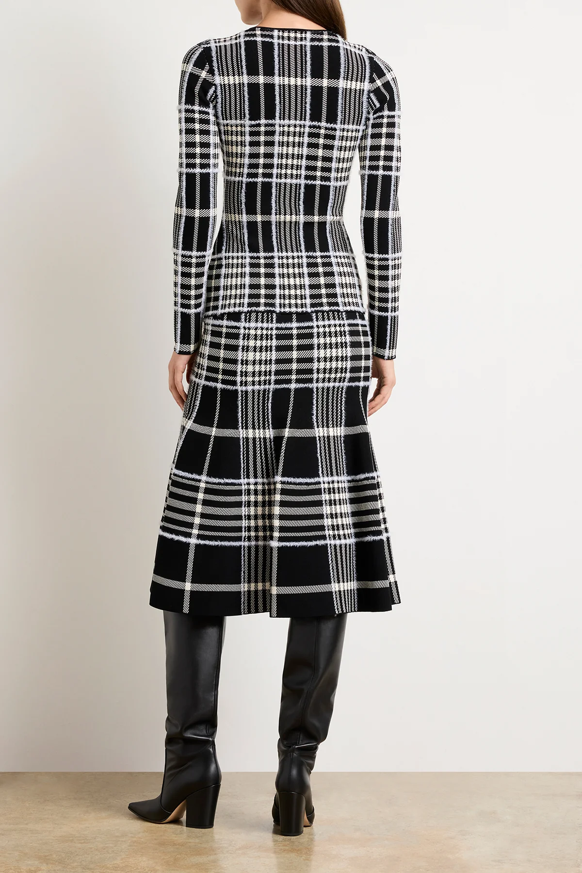 The Rory Flare Knit Skirt with Jacquard Plaid in Black Plaid - Image 4