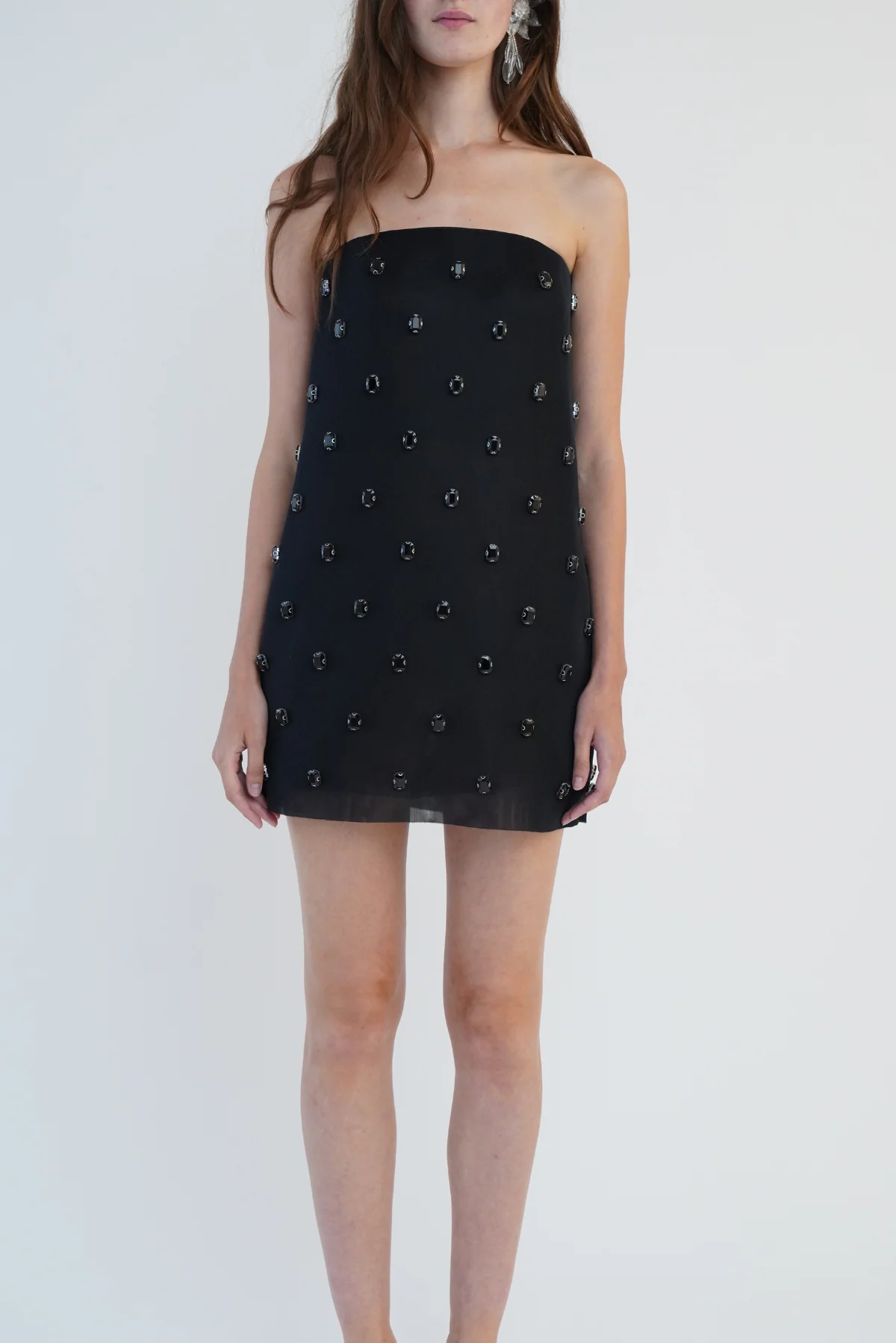 The Tilly Embroidered Mini Dress in Black - Image 3